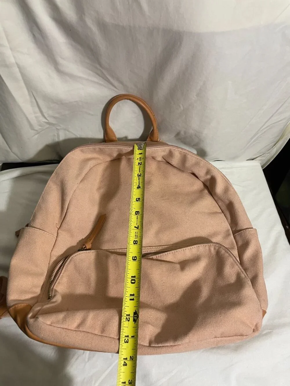 Universal Thread Pink Canvas Backpack Tan Faux Leather Trim 16” School Travel